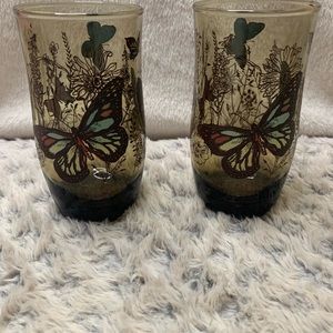 Vintage Libby Smokey Amber glass butterfly Cup
